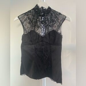 Vintage Bebe Black Beaded High Neck Corset Top Size XS